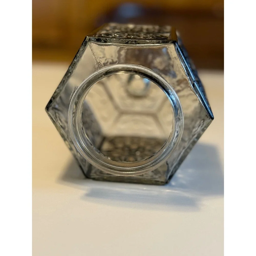 Vintage Hexagonal Clear Glass Black Scroll Filigree Decorative 5.5in Light Cover
